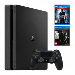 Набір Консоль Sony PlayStation 4 Slim 1TB Black Б/У + Геймпад Бездротовий DualShock 4 Version 2 + Гра Uncharted 4: A Thief's End Російська Озвучка + Гра The Last of Us Remastered Російська Озвучка Набір Консоль Sony PlayStation 4 Slim 1TB Black Б/У + Геймпад Бездротовий DualShock 4 Version 2 + Гра Uncharted 4: A Thief's End Російська Озвучка + Гра The Last of Us Remastered Російська Озвучка - Retromagaz