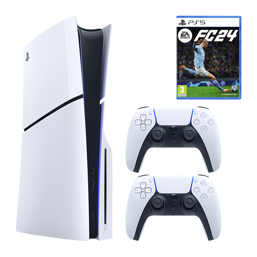 Набір Консоль Sony PlayStation 5 Slim Blu-ray 1TB White Новий  + Геймпад Бездротовий DualSense + Гра EA Sports FC 24 Російська Озвучка - Retromagaz